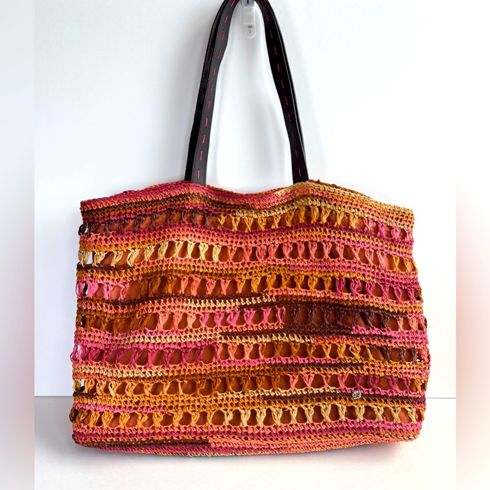Flora Bella Beach Large 18”‎ Raffia Straw Cotton Lined Boho Beach Tote Bag